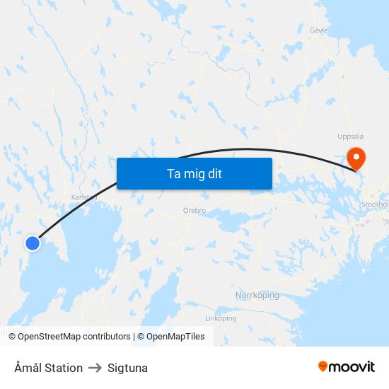 Åmål Station to Sigtuna map