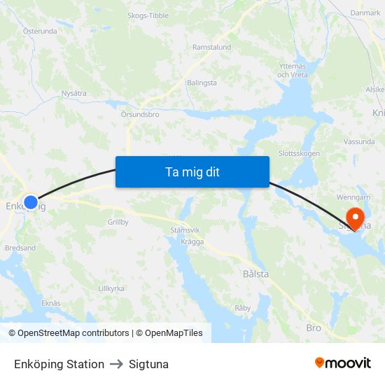 Enköping Station to Sigtuna map