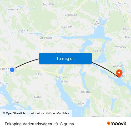 Enköping Verkstadsvägen to Sigtuna map