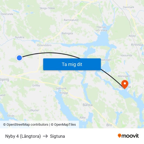 Nyby 4 (Långtora) to Sigtuna map