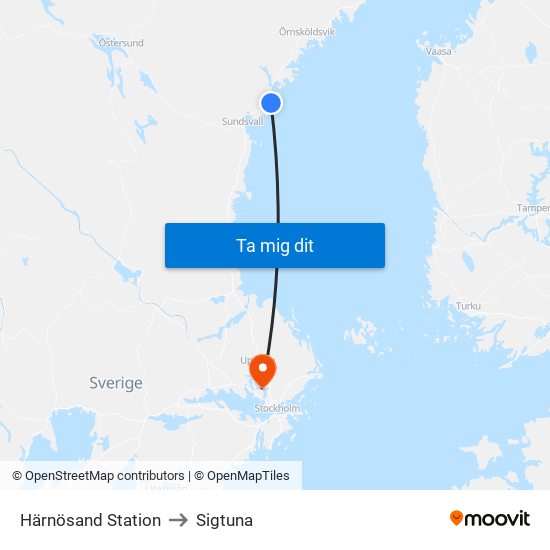 Härnösand Station to Sigtuna map