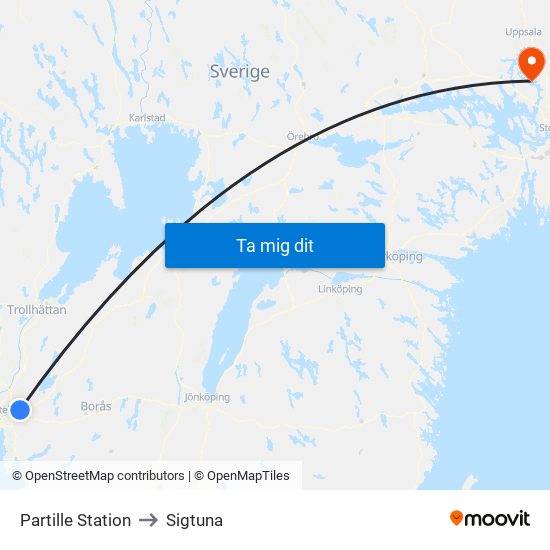 Partille Station to Sigtuna map