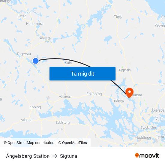 Ängelsberg Station to Sigtuna map