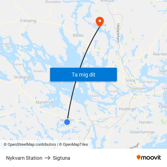 Nykvarn Station to Sigtuna map