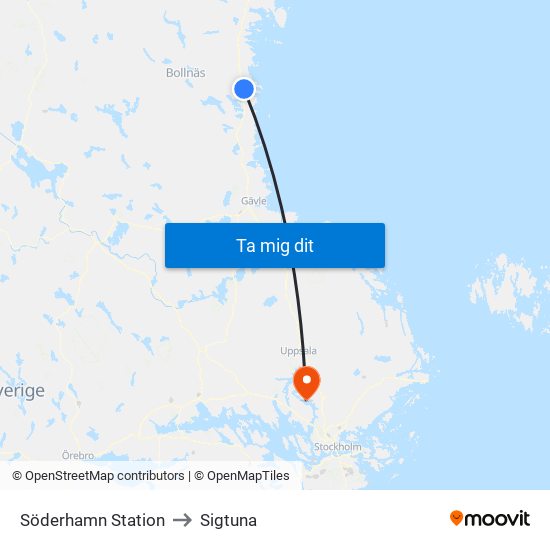 Söderhamn Station to Sigtuna map