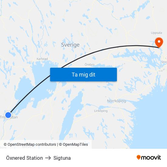 Öxnered Station to Sigtuna map