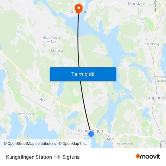 Kungsängen Station to Sigtuna map