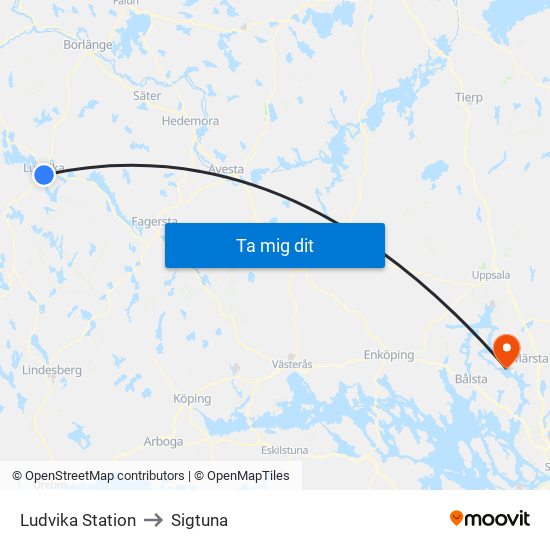 Ludvika Station to Sigtuna map