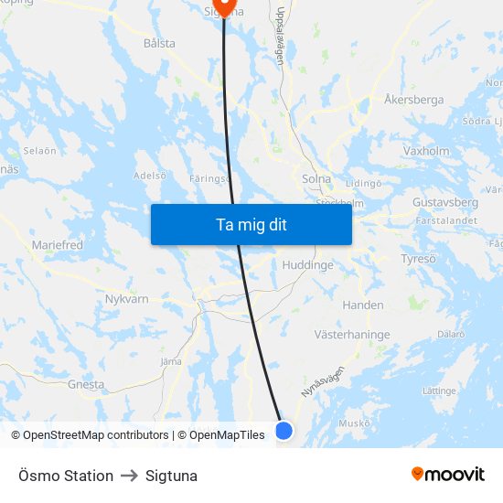 Ösmo Station to Sigtuna map