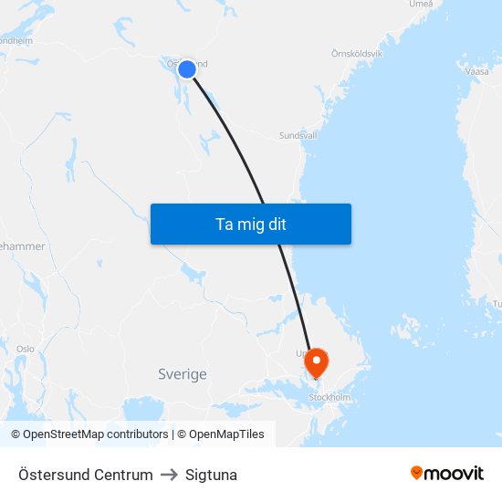 Östersund Centrum to Sigtuna map