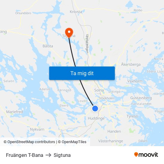 Fruängen T-Bana to Sigtuna map