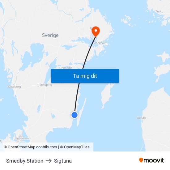 Smedby Station to Sigtuna map