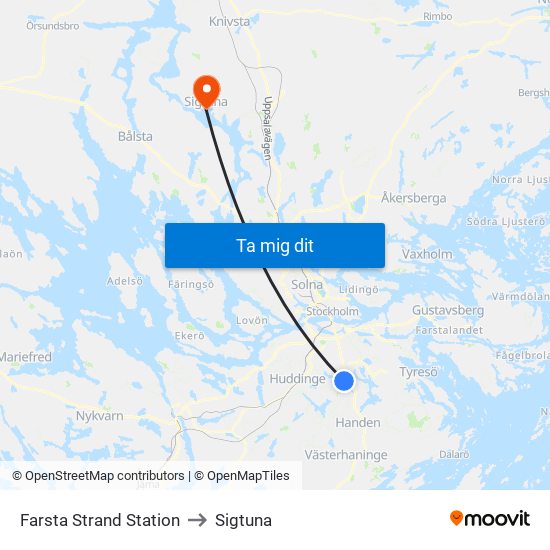 Farsta Strand Station to Sigtuna map