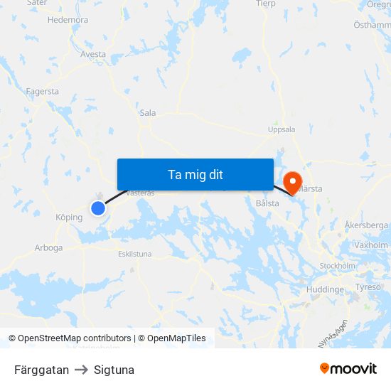 Färggatan to Sigtuna map