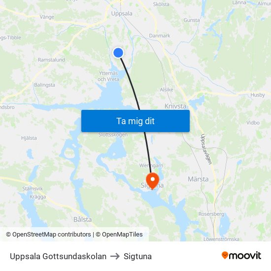 Uppsala Gottsundaskolan to Sigtuna map