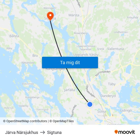 Järva Närsjukhus to Sigtuna map