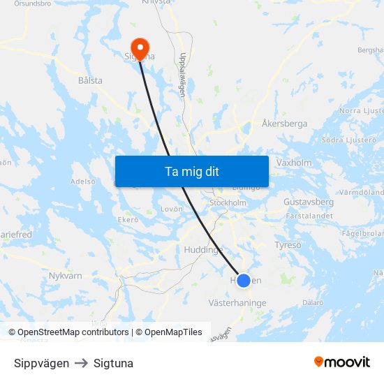 Sippvägen to Sigtuna map