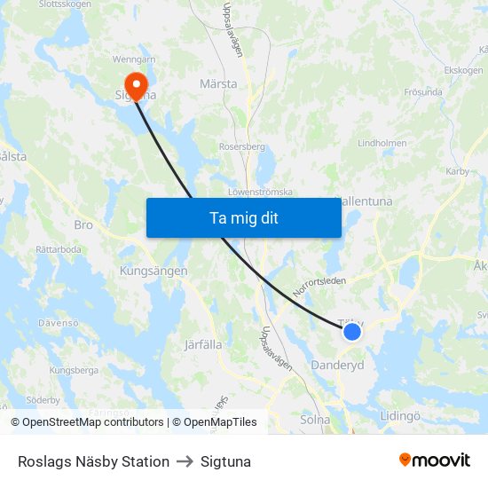 Roslags Näsby Station to Sigtuna map