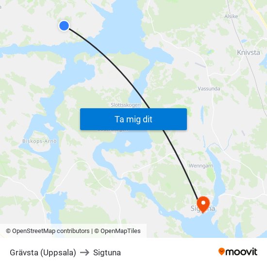 Grävsta (Uppsala) to Sigtuna map