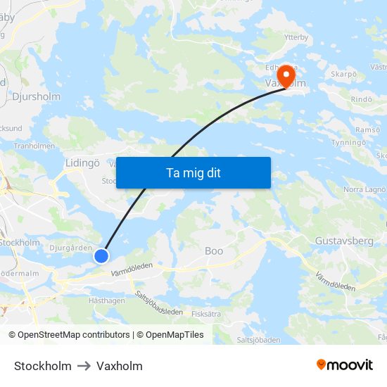 Stockholm to Vaxholm map