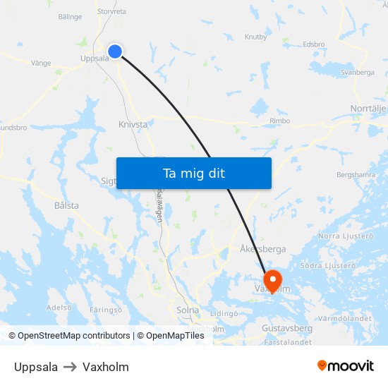 Uppsala to Vaxholm map