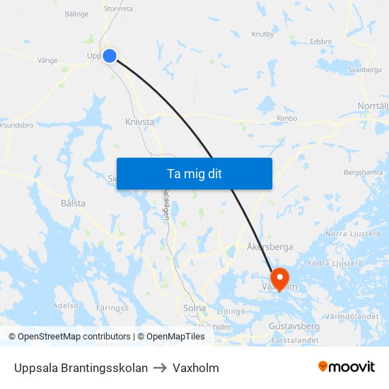 Uppsala Brantingsskolan to Vaxholm map