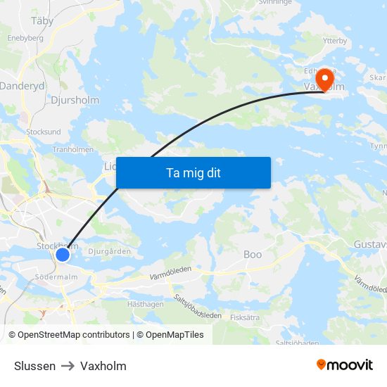 Slussen to Vaxholm map