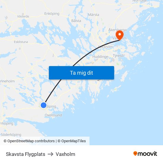 Skavsta Flygplats to Vaxholm map
