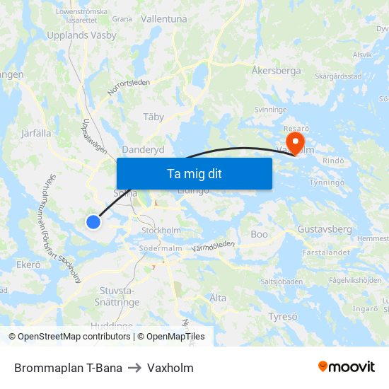 Brommaplan T-Bana to Vaxholm map