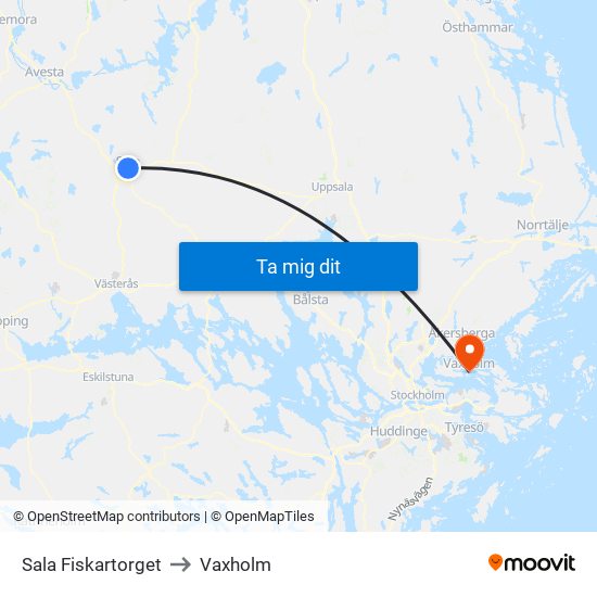 Sala Fiskartorget to Vaxholm map