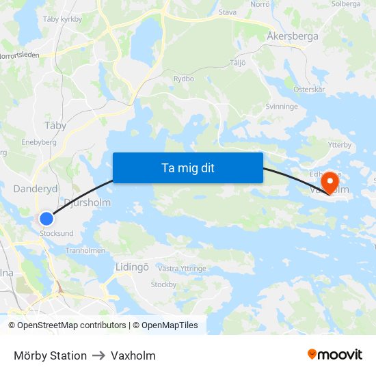 Mörby Station to Vaxholm map