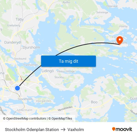 Stockholm Odenplan Station to Vaxholm map