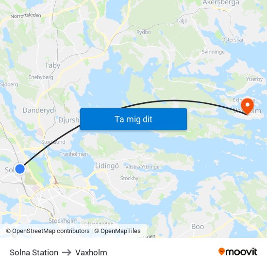 Solna Station to Vaxholm map