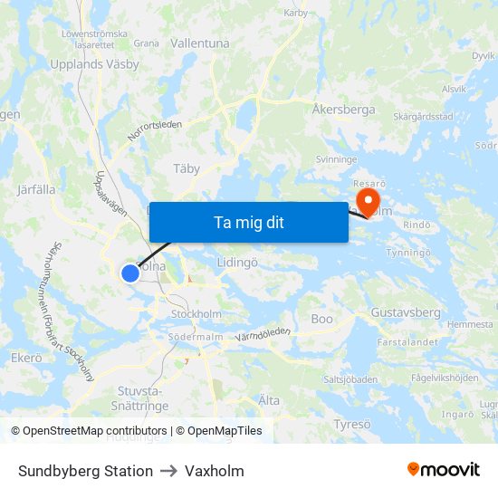 Sundbyberg Station to Vaxholm map