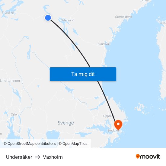 Undersåker to Vaxholm map