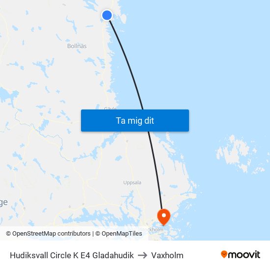 Hudiksvall Circle K E4 Gladahudik to Vaxholm map