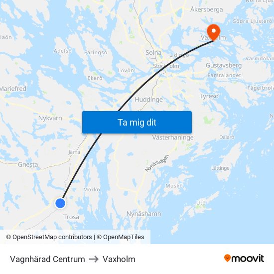 Vagnhärad Centrum to Vaxholm map