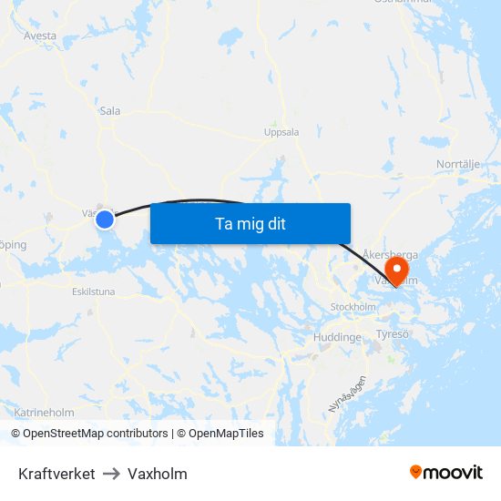 Kraftverket to Vaxholm map