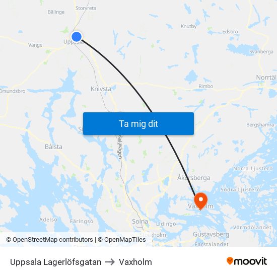 Uppsala Lagerlöfsgatan to Vaxholm map