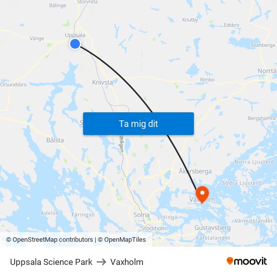 Uppsala Science Park to Vaxholm map