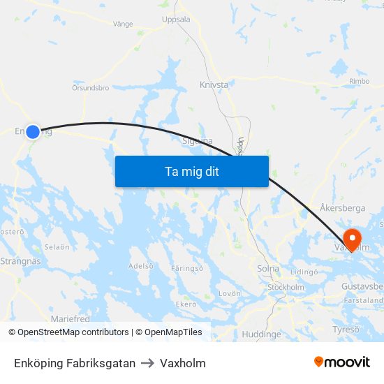 Enköping Fabriksgatan to Vaxholm map