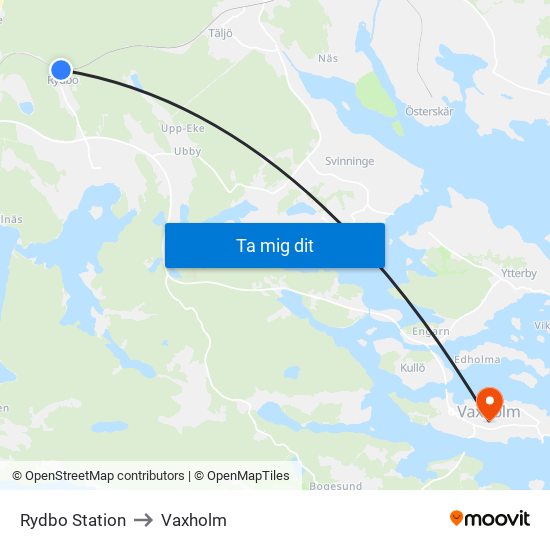 Rydbo Station to Vaxholm map