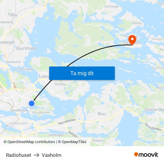 Radiohuset to Vaxholm map