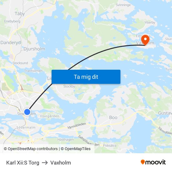 Karl Xii:S Torg to Vaxholm map