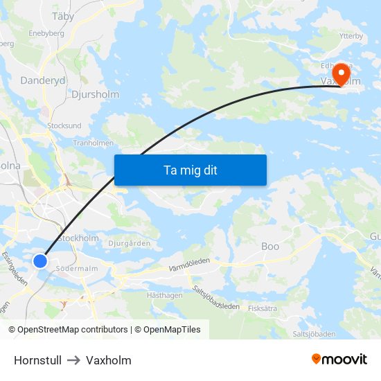 Hornstull to Vaxholm map