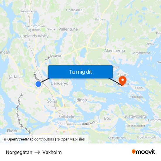Norgegatan to Vaxholm map