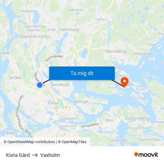 Kista Gård to Vaxholm map