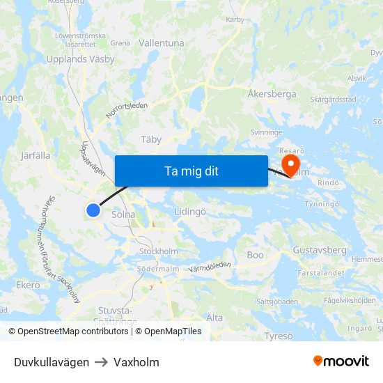 Duvkullavägen to Vaxholm map