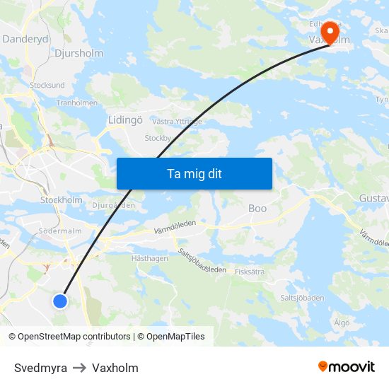 Svedmyra to Vaxholm map