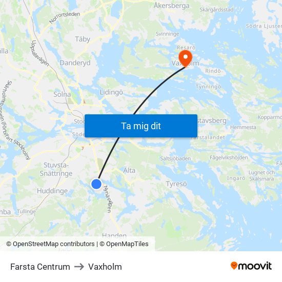 Farsta Centrum to Vaxholm map